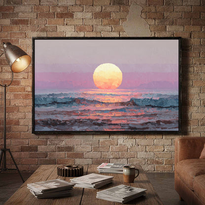 Vintage Coastal Sunset Canvas Wall Art – styled room view 4