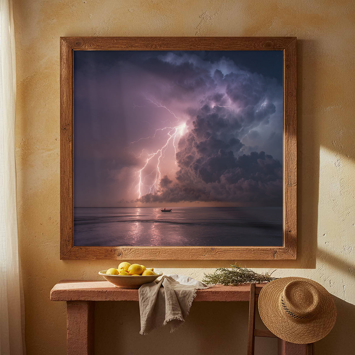 Lightning Storm Canvas Wall Art – styled room view 3