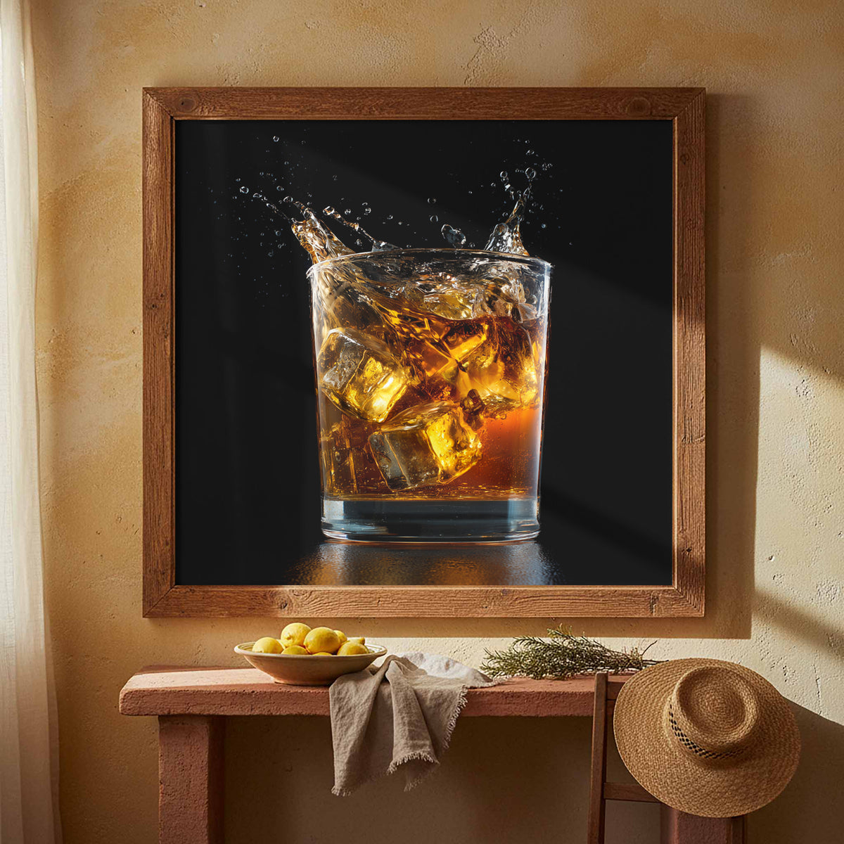 Whiskey Glass Canvas Print – styled room view 4