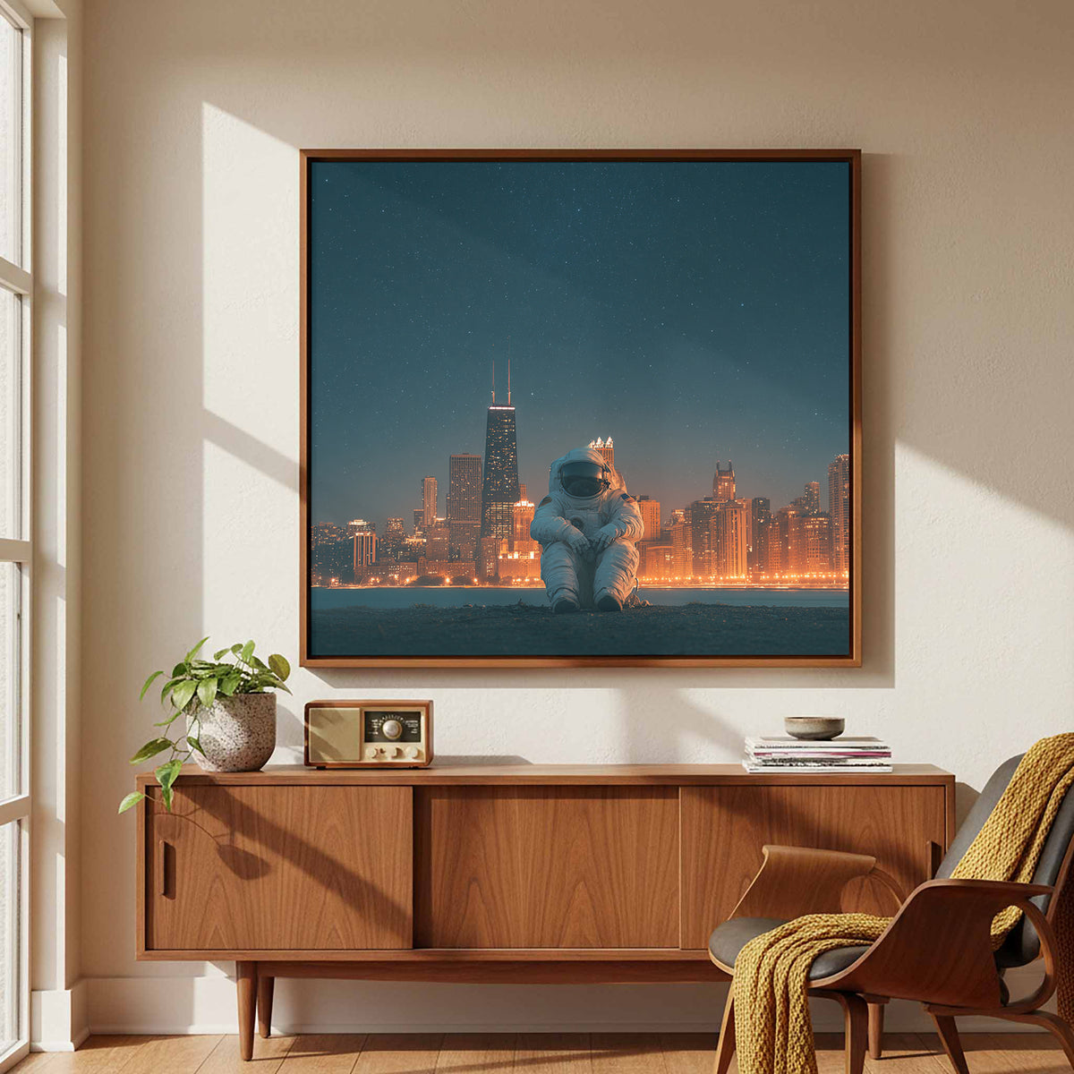 Astronaut Urban Canvas Wall Art – styled room view 6