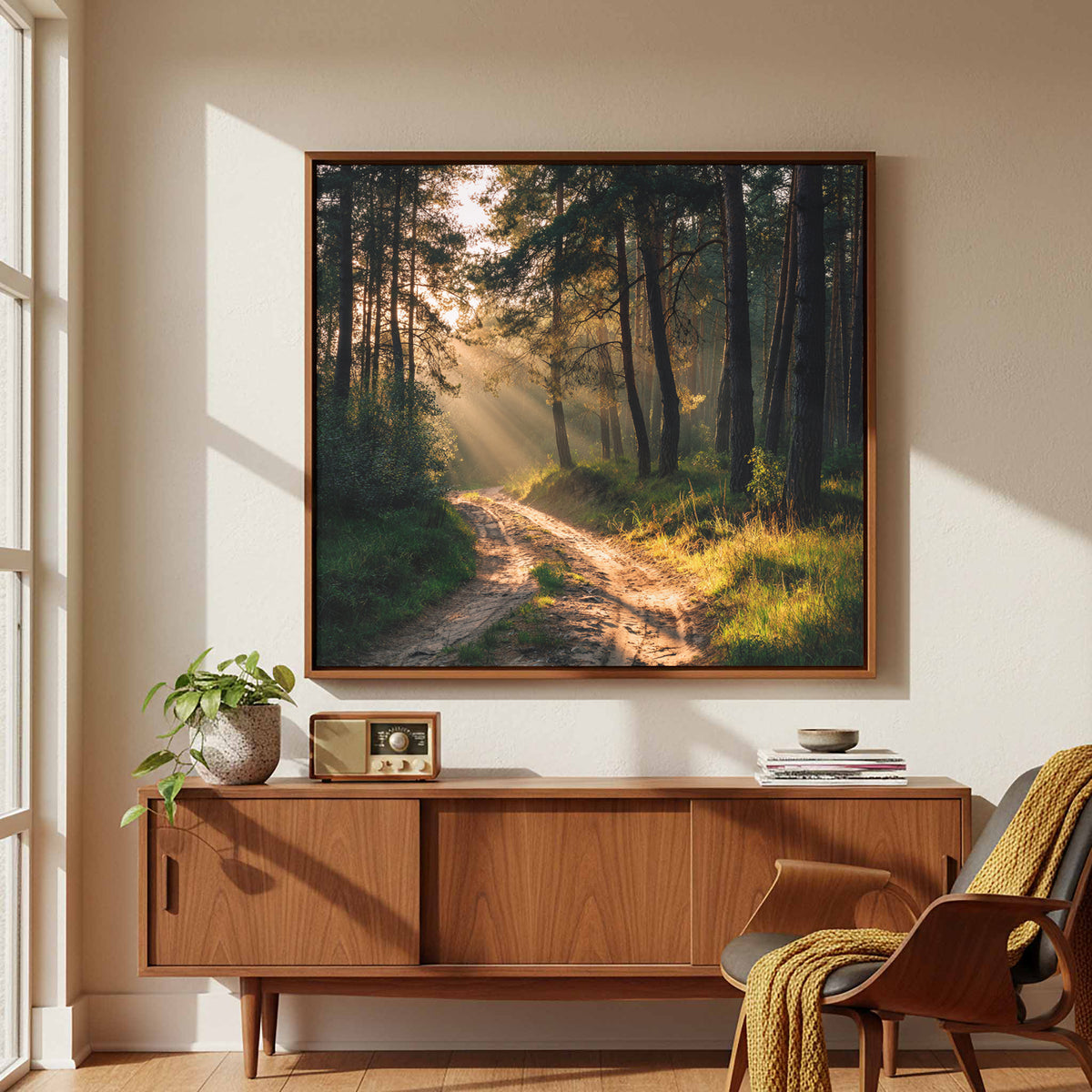 Forest Path Canvas Print – styled room view 5