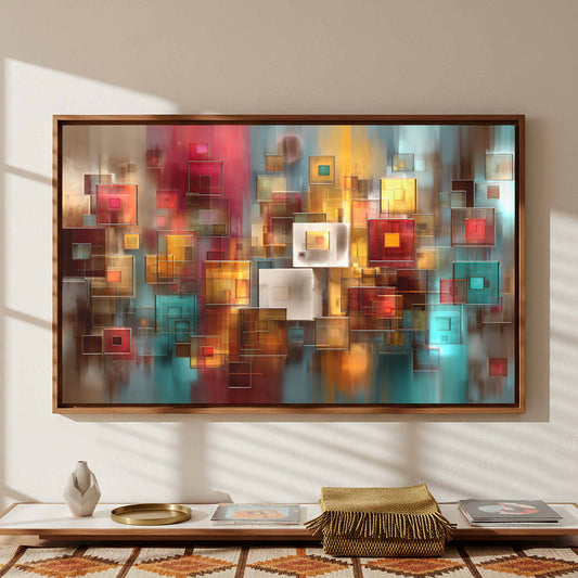 Abstract Geometric Canvas Print – canvas print shown framed in a styled room