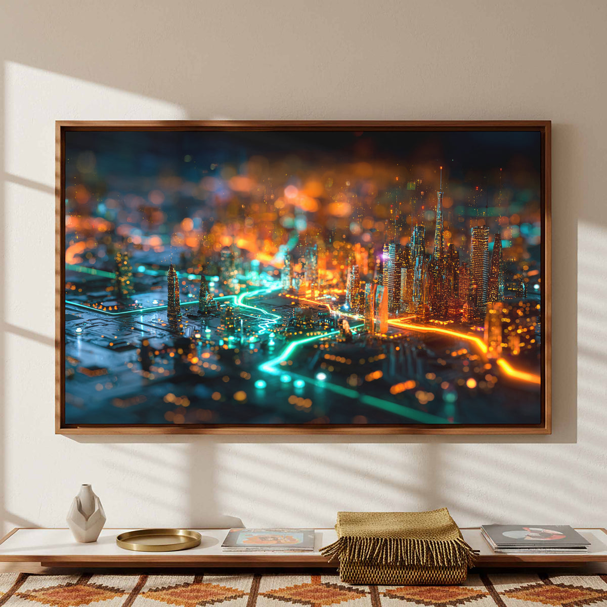 Cyberpunk Circuit Board Canvas Print – styled room view 3
