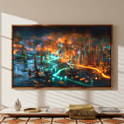 Cyberpunk Circuit Board Canvas Print – styled room view 3
