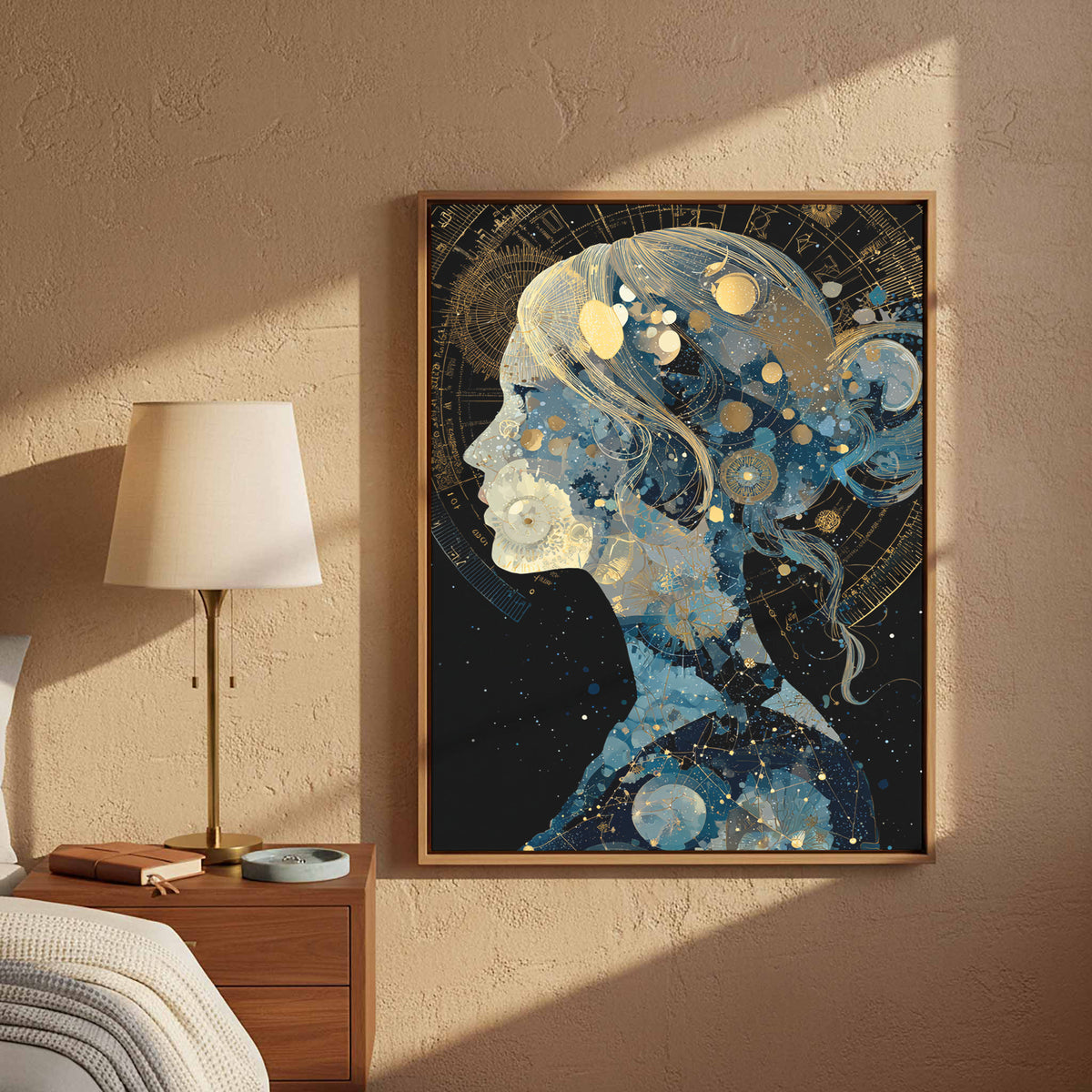 Celestial Woman Silhouette Canvas Art – styled room view 3