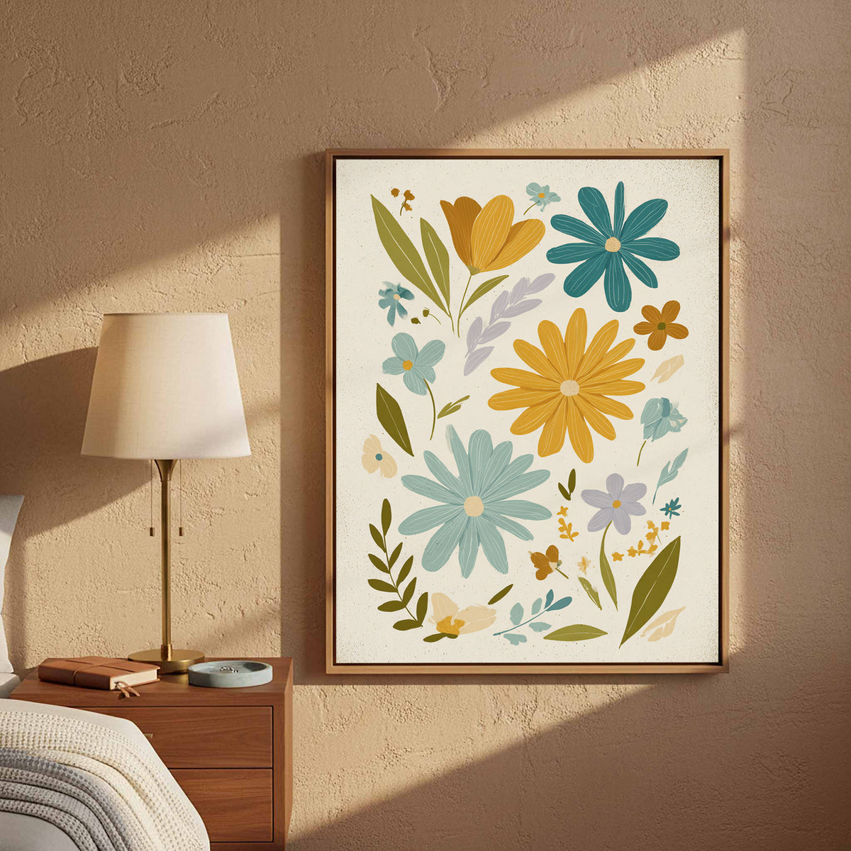 Mid-Century Modern Floral Wall Art – styled room view 4