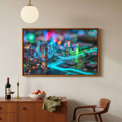Cyberpunk Circuit Board Canvas Print – styled room view 3