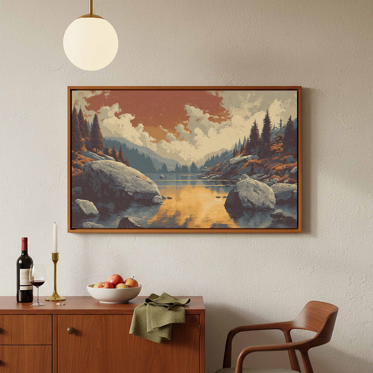 Mountain Lake Sunset Canvas Print – styled room view 5