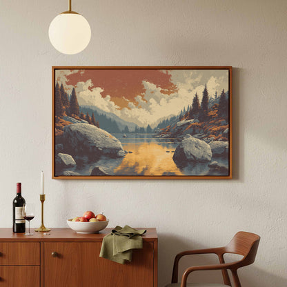 Mountain Lake Sunset Canvas Print – styled room view 5