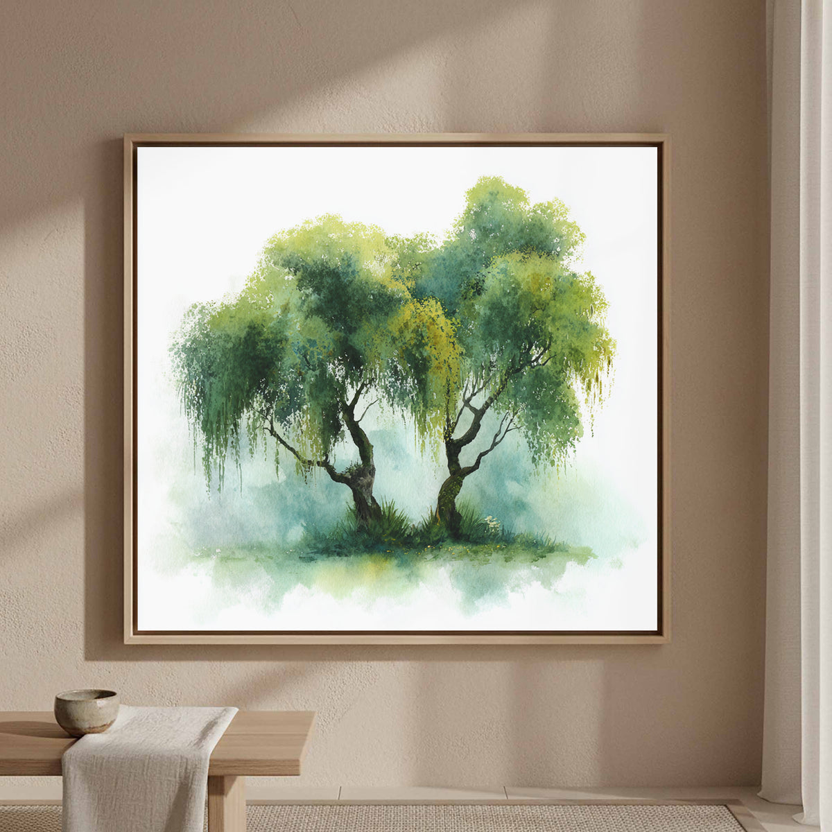 Weeping Willow Watercolor Print – styled room view 4