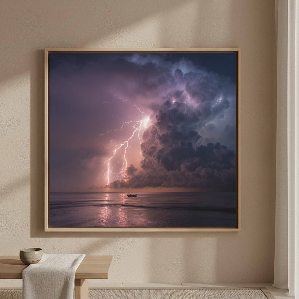 Lightning Storm Canvas Wall Art – styled room view 4