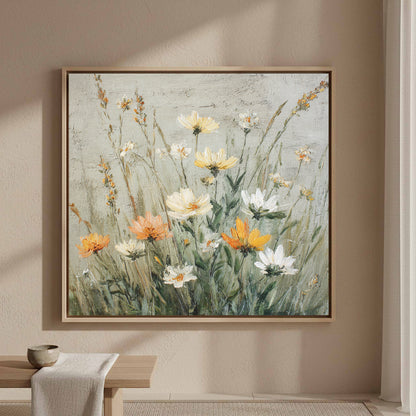 Vintage Wildflower Oil Painting Canvas Art – styled room view 4