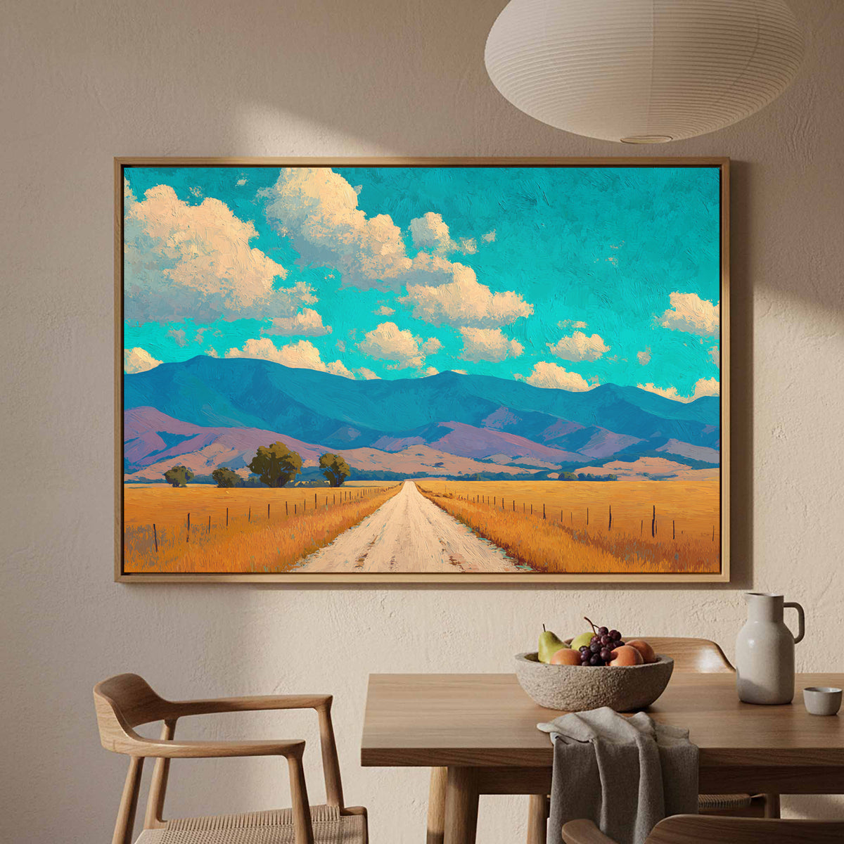 Mountain Road Landscape Canvas Wall Art – styled room view 5