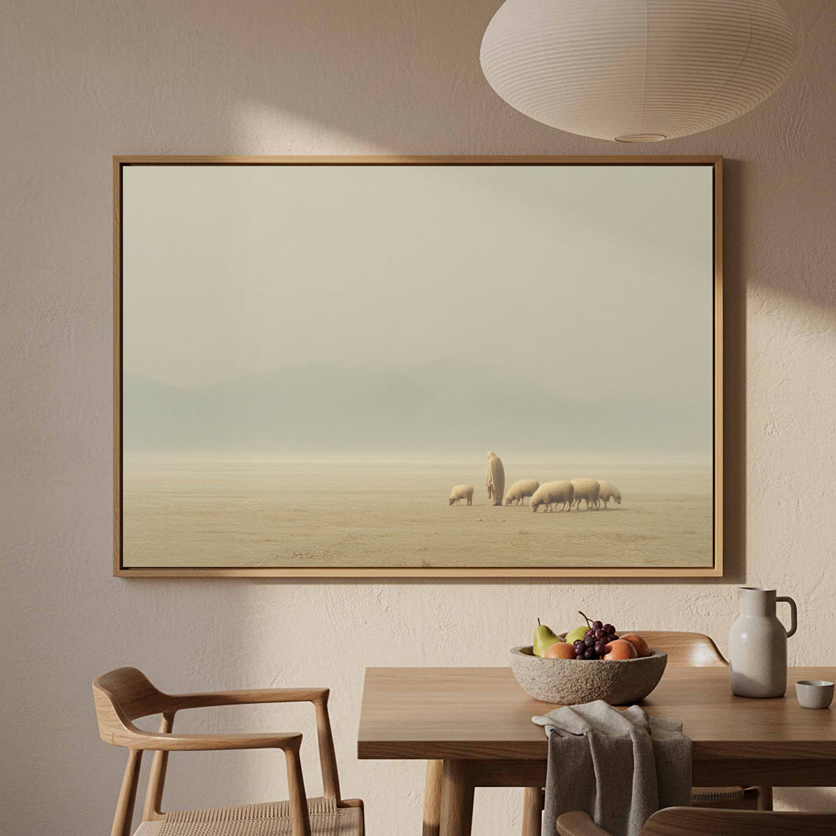 Jesus with Sheep Canvas Wall Art – styled room view 5