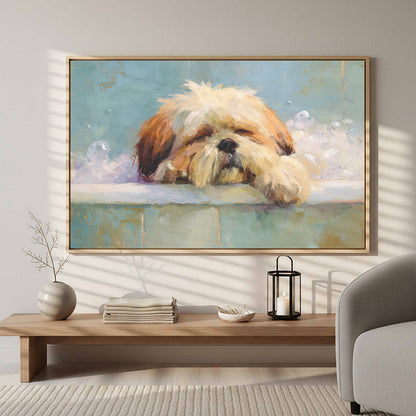 Relaxing Shih Tzu Bath Wall Art – styled room view 6