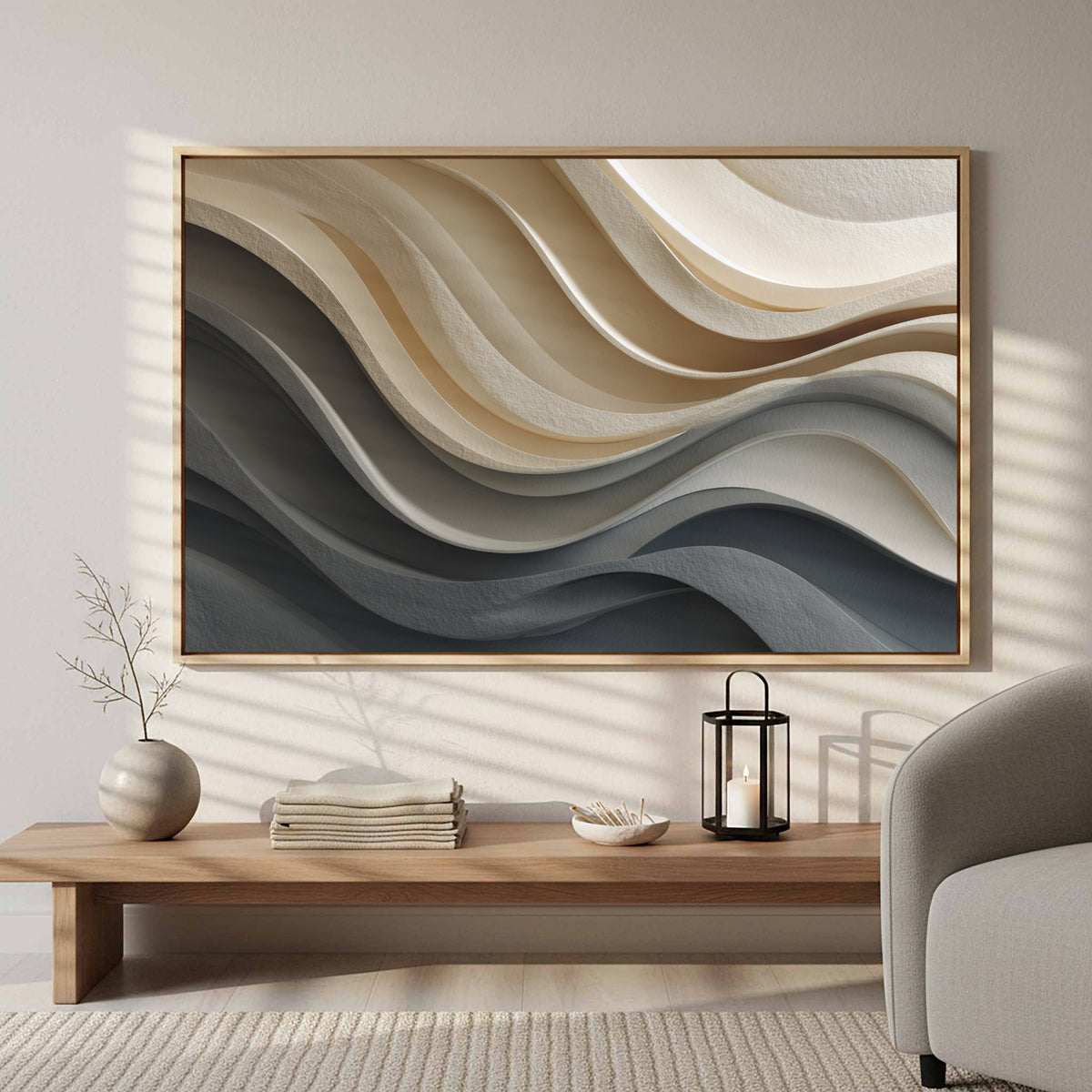 Abstract Sculptural Wall Art – styled room view 6