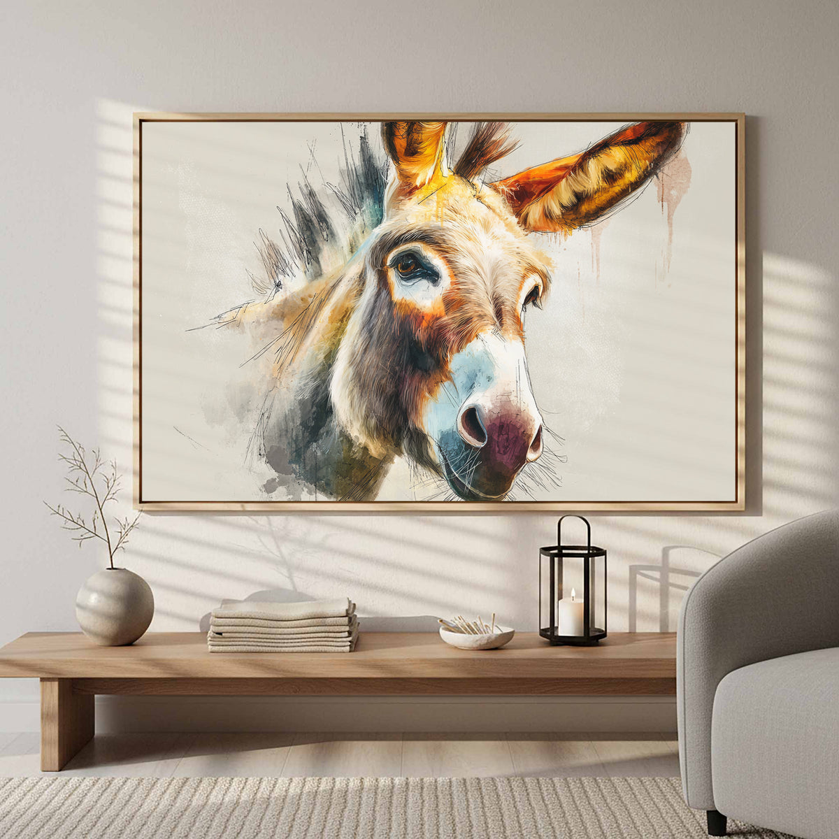 Donkey Portrait Canvas Wall Art – styled room view 5