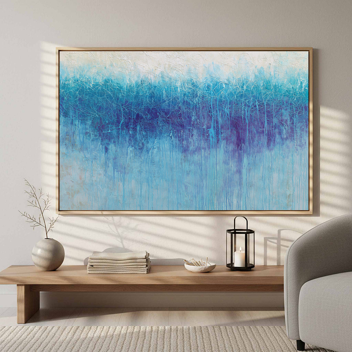 Abstract Blue Gradient Canvas Wall Art – styled room view 5
