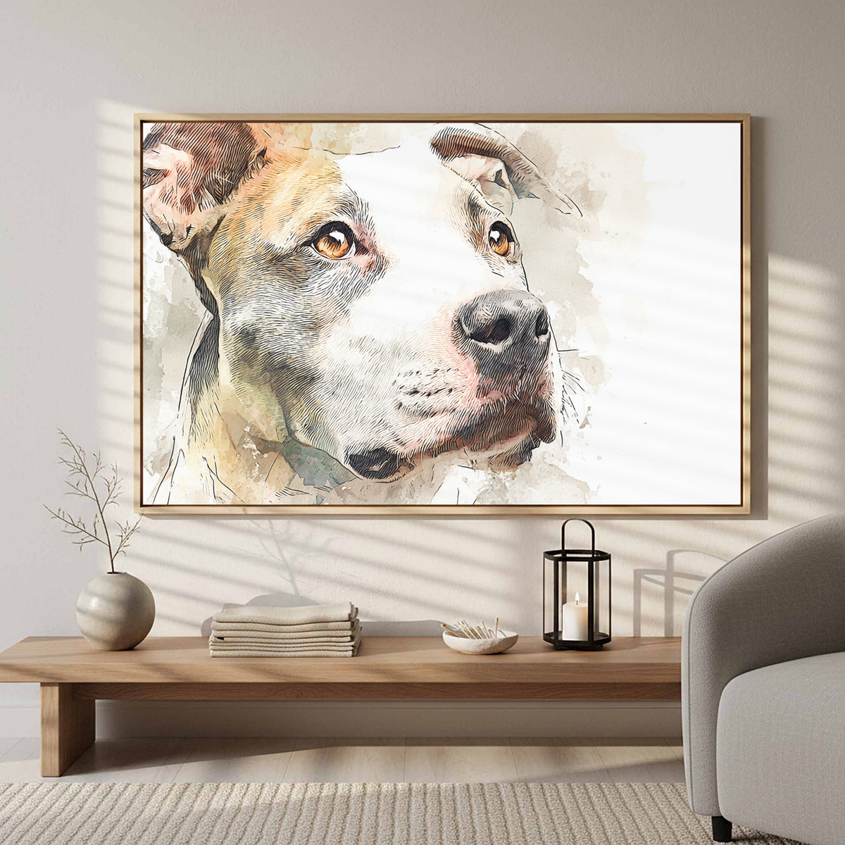 Pit Bull Terrier Canvas Wall Art – styled room view 5