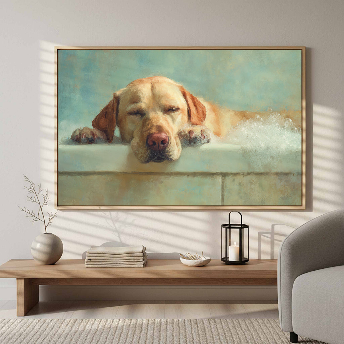 Labrador Retriever Bath Canvas Wall Art – styled room view 5
