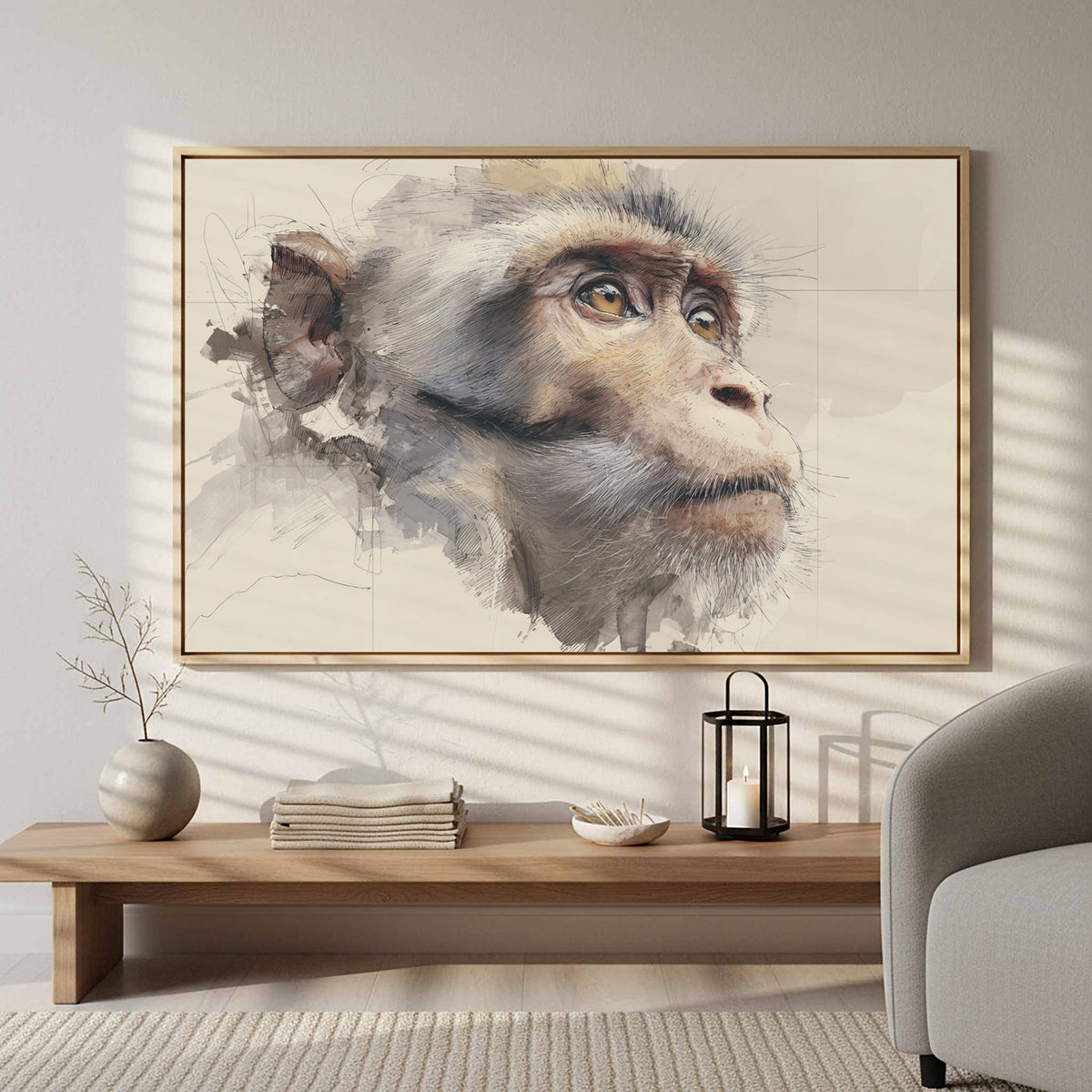 Monkey Portrait Canvas Wall Art – styled room view 5