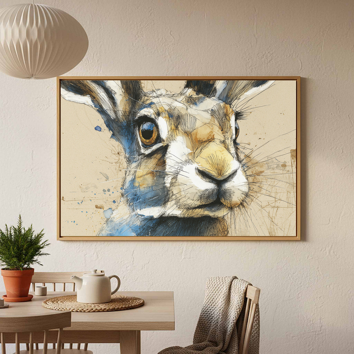 Watercolor Rabbit Portrait Canvas Print – styled room view 5