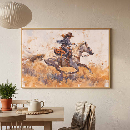 Western Cowgirl Watercolor Canvas Wall Art – styled room view 6