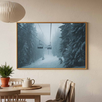 Winter Ski Lift Canvas Wall Art – canvas print shown framed in a styled room