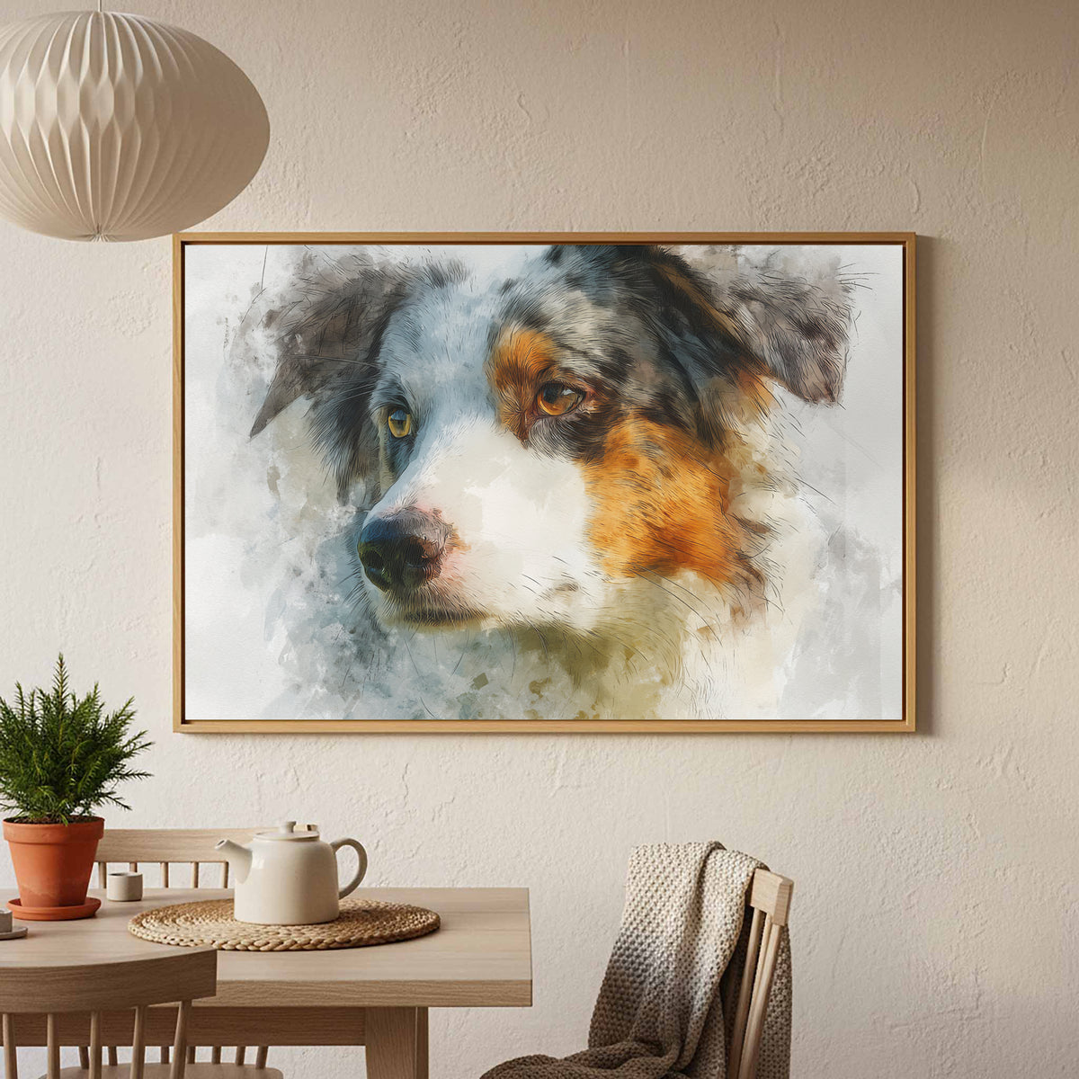 Australian Shepherd Portrait Wall Art – styled room view 5