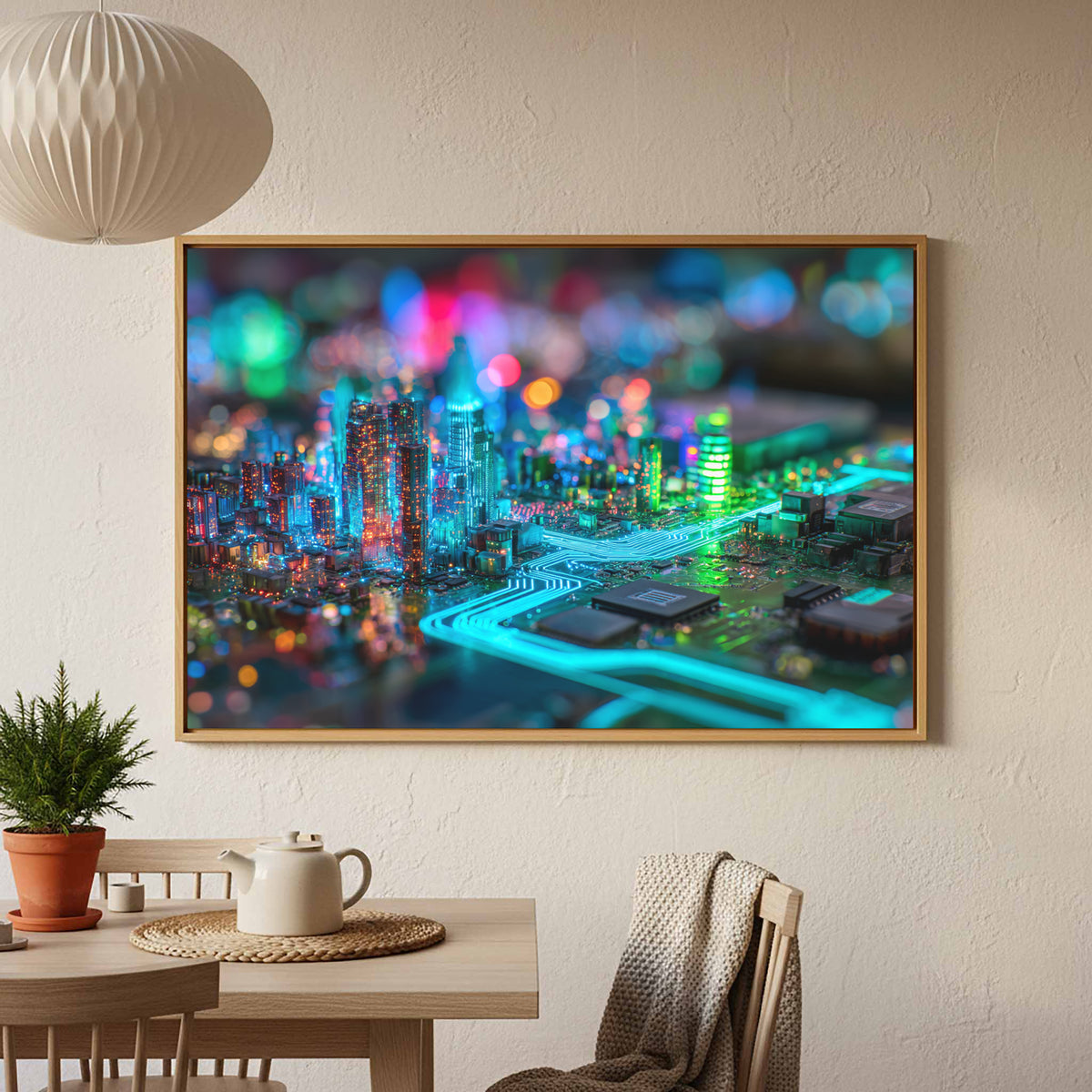 Cyberpunk Circuit Board Canvas Print – styled room view 4