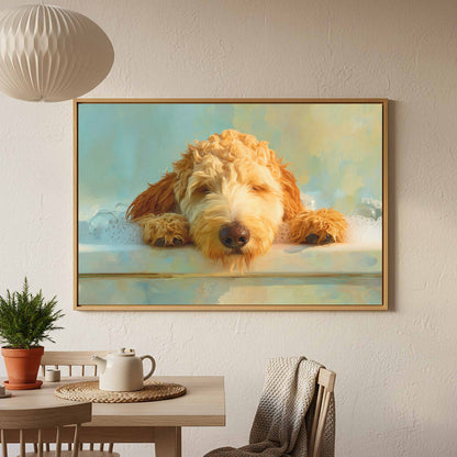 Goldendoodle Bath Time Canvas Print – styled room view 6