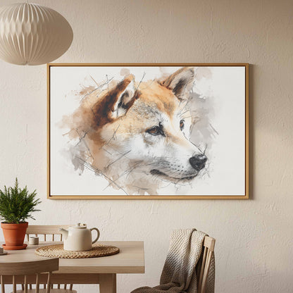 Shiba Inu Watercolor Canvas Print – styled room view 5