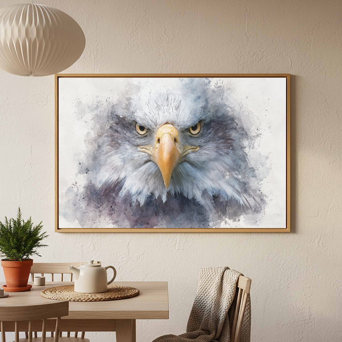 Bald Eagle Watercolor Canvas Print – styled room view 6