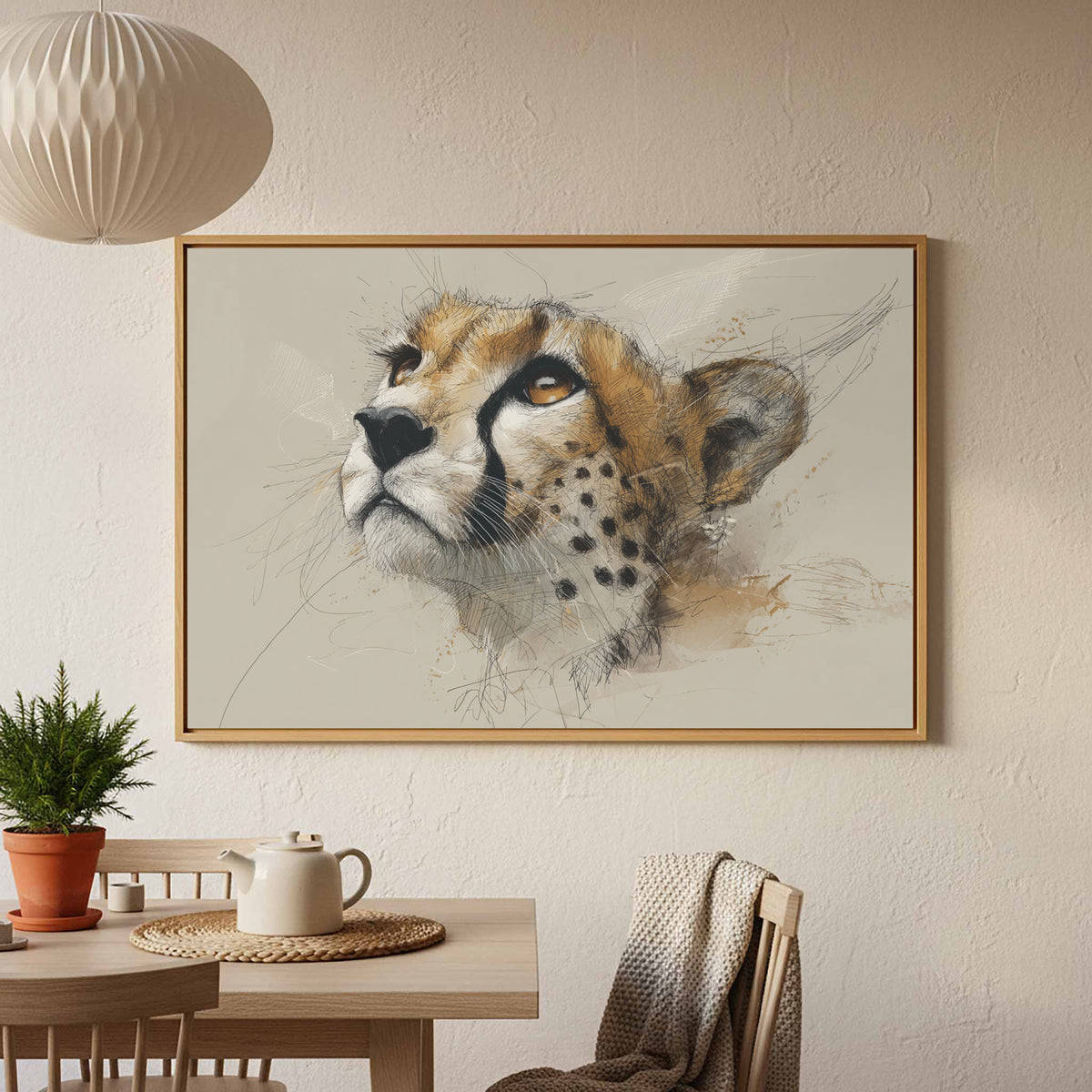 Cheetah Face Canvas Wall Art – styled room view 5