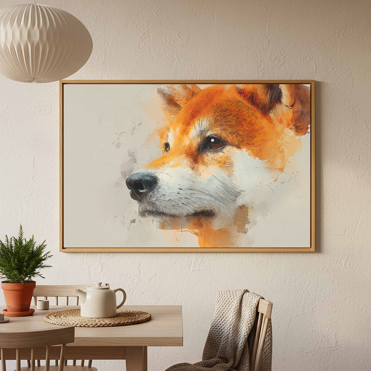 Shiba Inu Dog Portrait Canvas Wall Art – styled room view 5