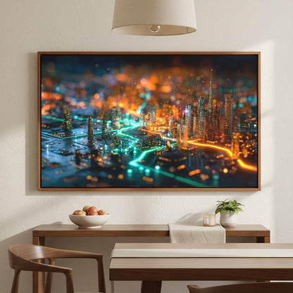 Cyberpunk Circuit Board Canvas Print – styled room view 4