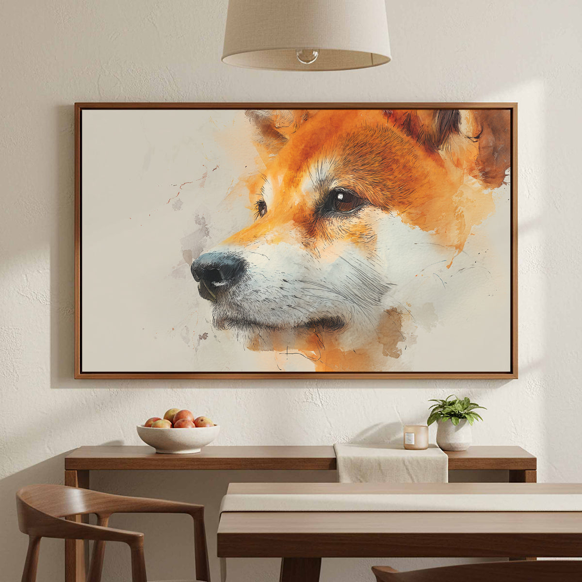 Shiba Inu Dog Portrait Canvas Wall Art – styled room view 6