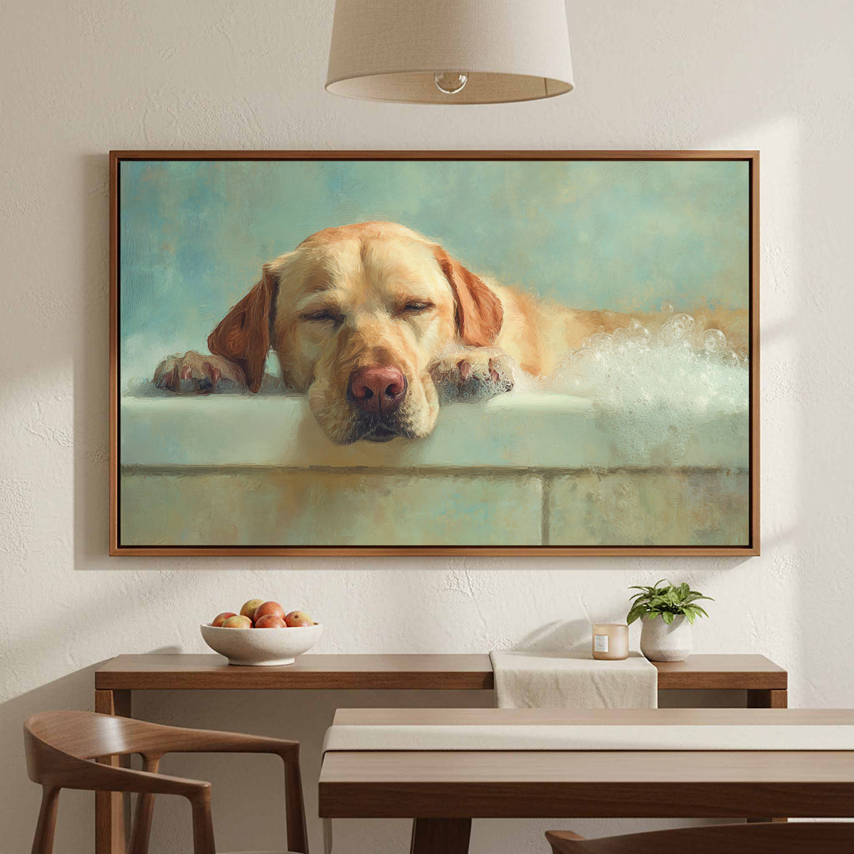 Labrador Retriever Bath Canvas Wall Art – styled room view 6