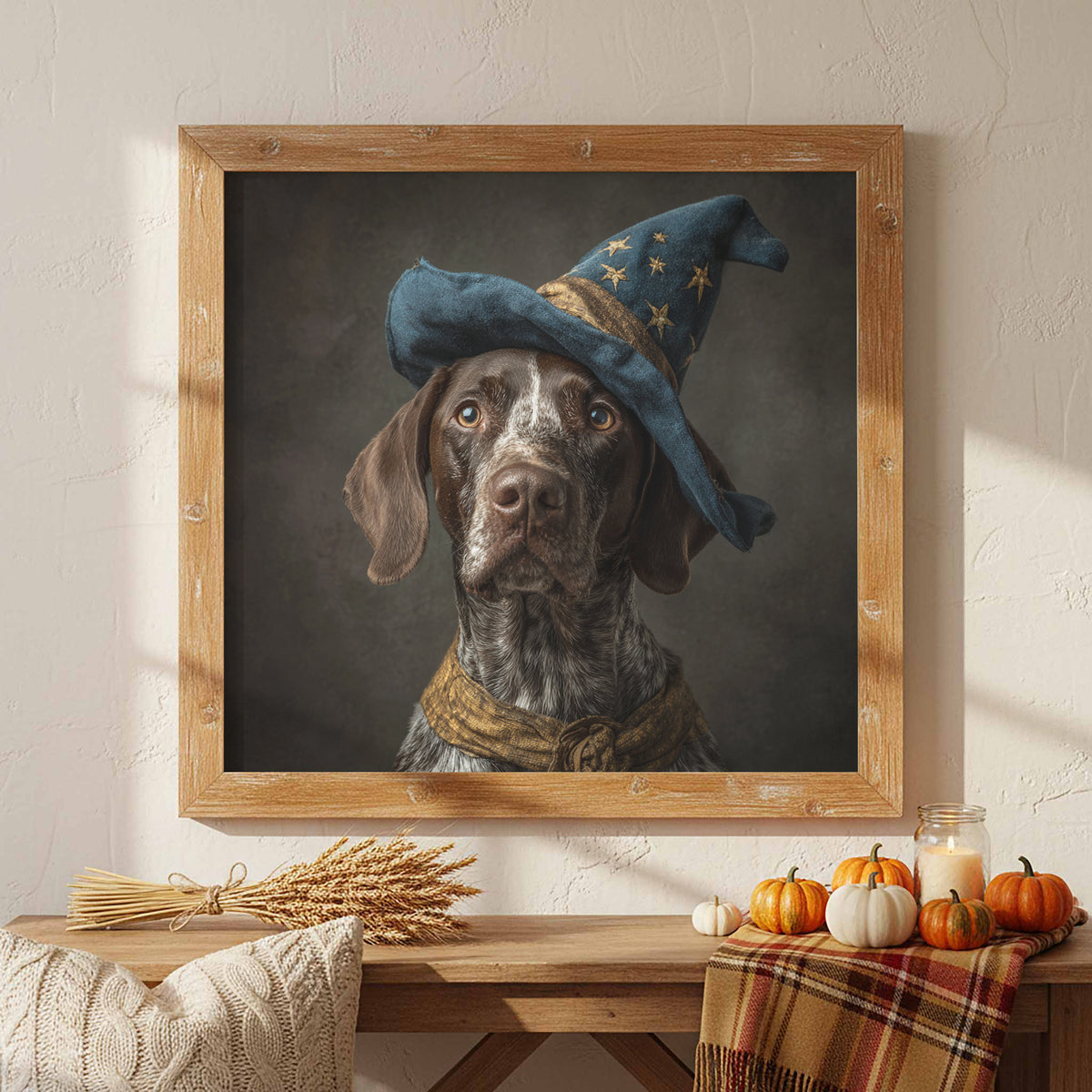German Shorthaired Pointer Wizard Hat Canvas Wall Art Print – styled room view 6