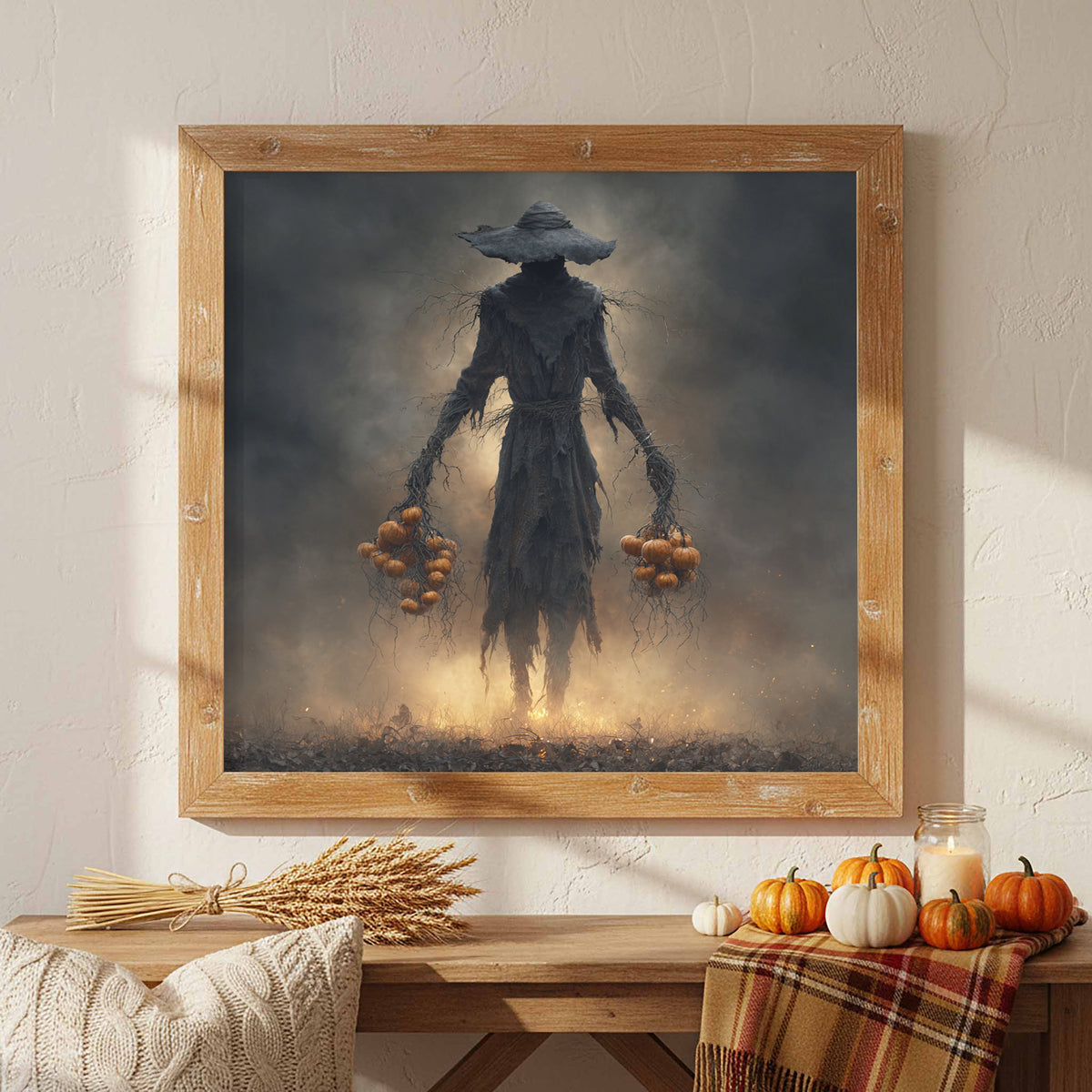 Dark Fantasy Scarecrow Canvas Art – styled room view 5