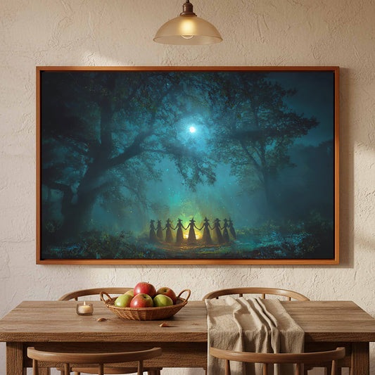 Witch Coven Circle Canvas Print – canvas print shown framed in a styled room