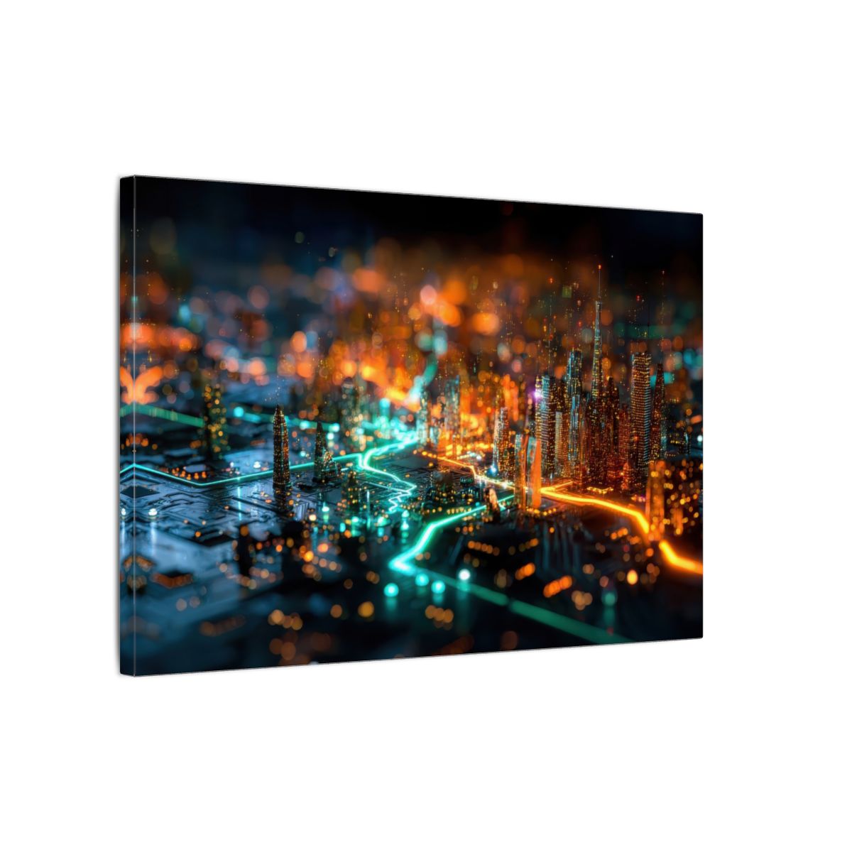 Cyberpunk Circuit Board Canvas Print – gallery wrapped canvas, side view