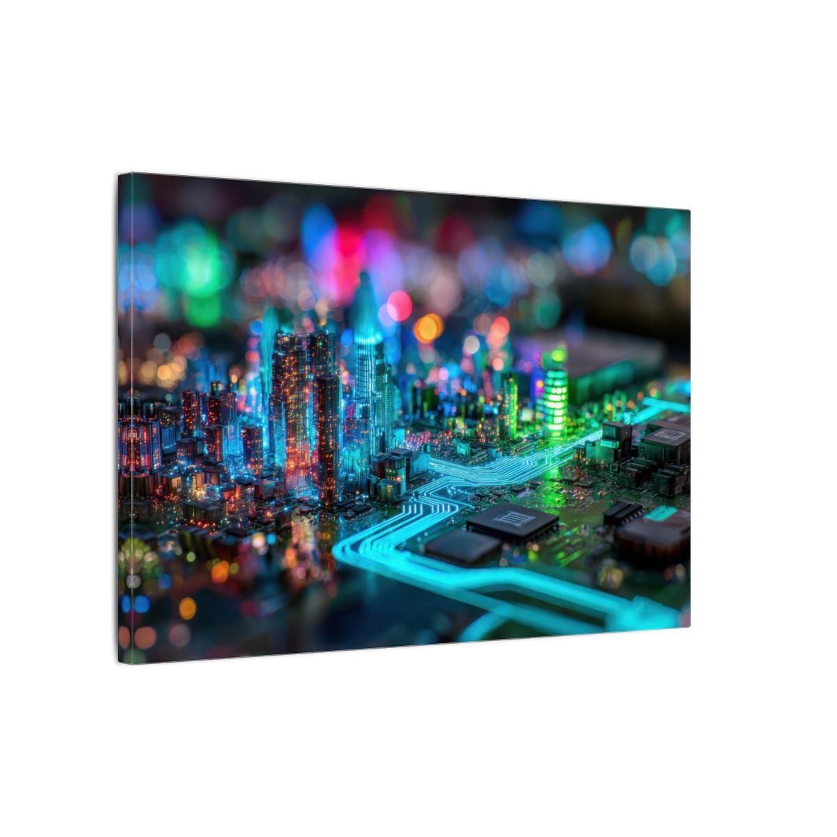 Cyberpunk Circuit Board Canvas Print – gallery wrapped canvas, side view