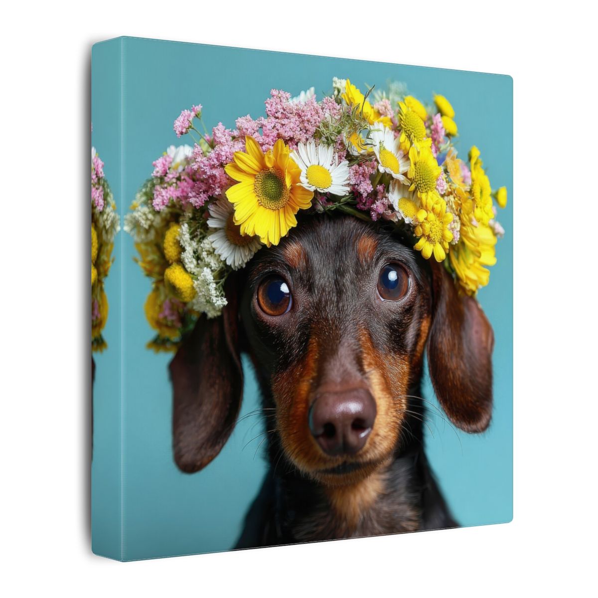 Dachshund Flower Crown Canvas Print – gallery wrapped canvas, side view