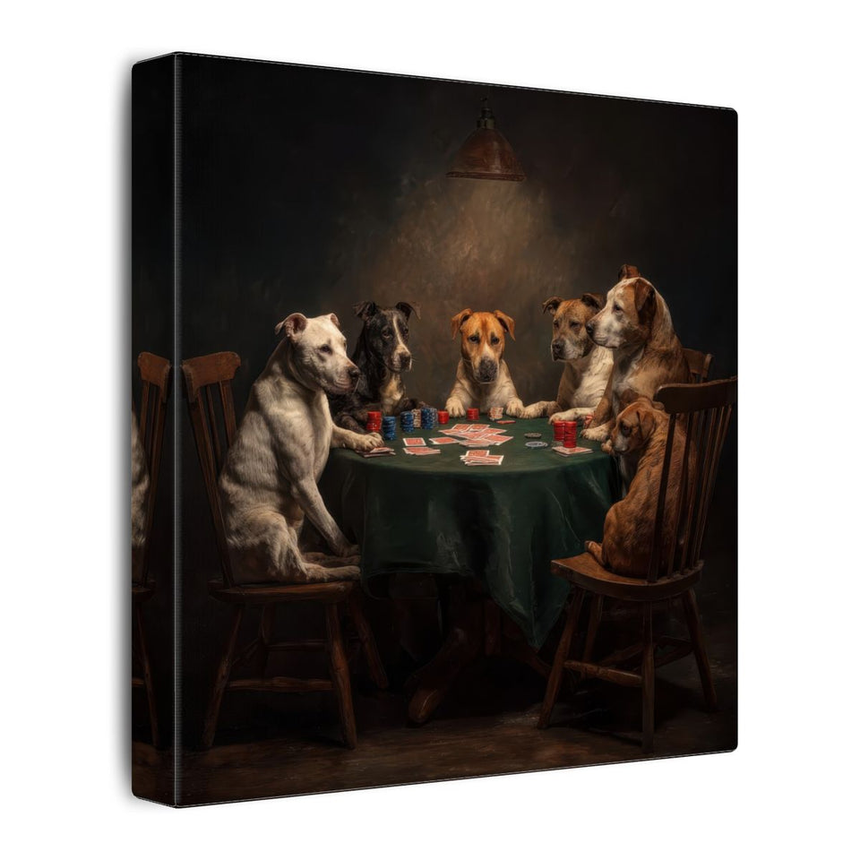 Dogs Playing Poker Canvas Wall Art – gallery wrapped canvas, side view