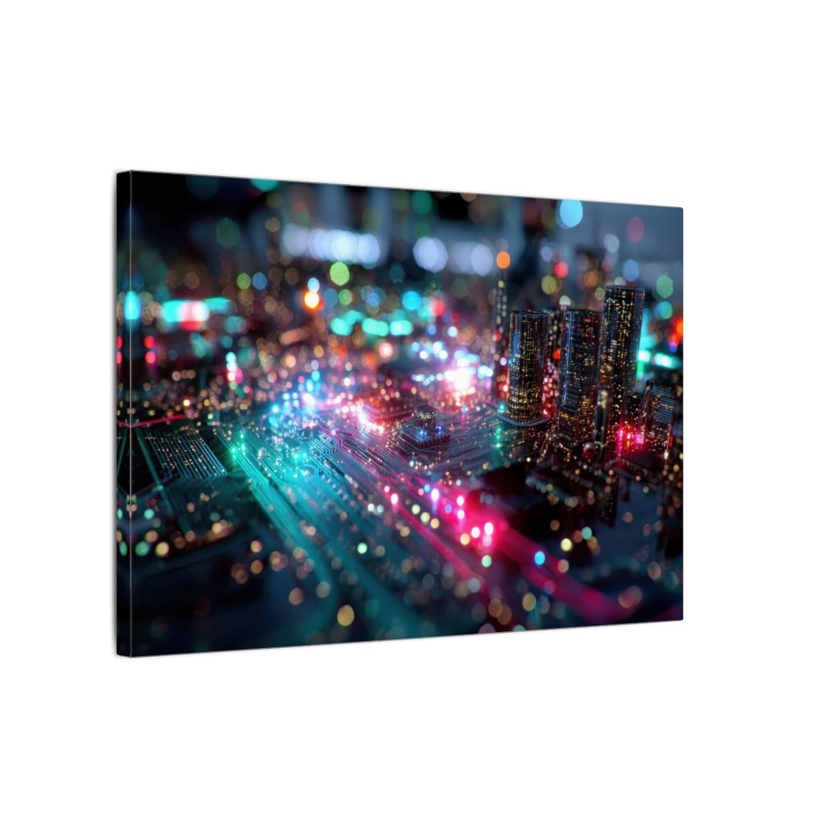 Futuristic Circuit Board City Canvas Print – gallery wrapped canvas, side view