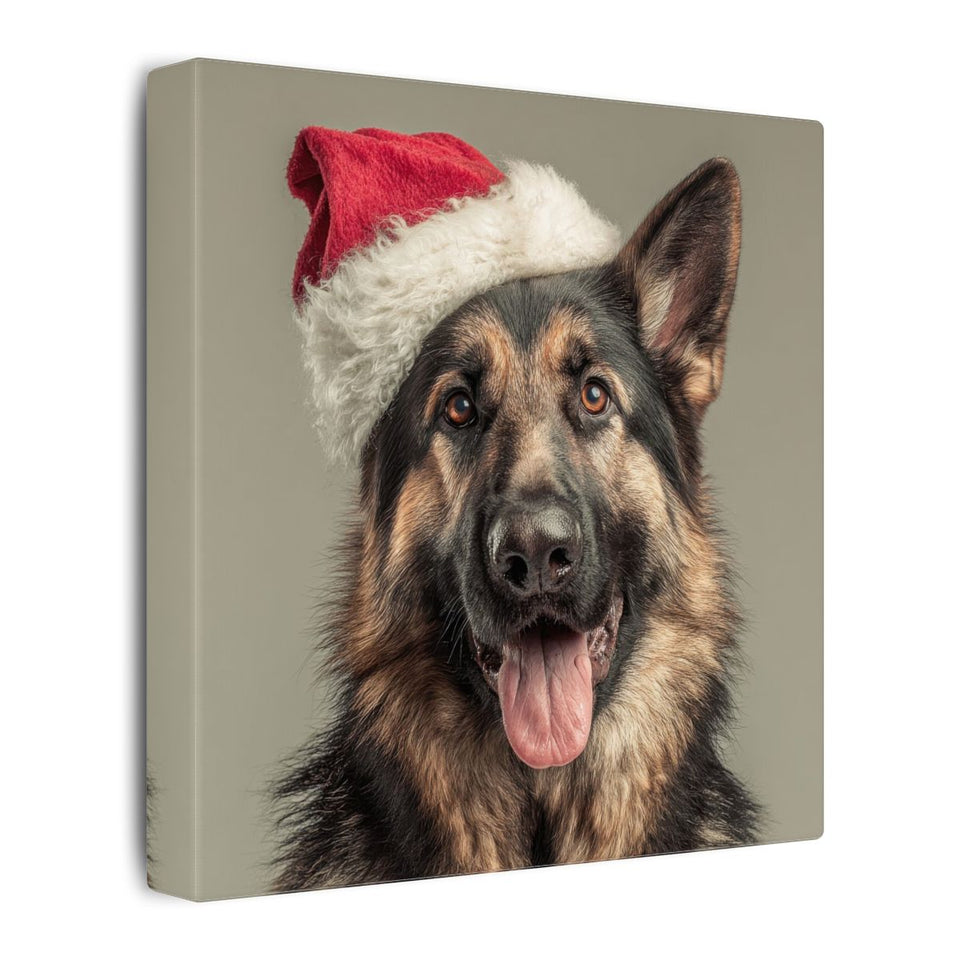 German Shepherd Santa Hat Canvas Print – gallery wrapped canvas, side view