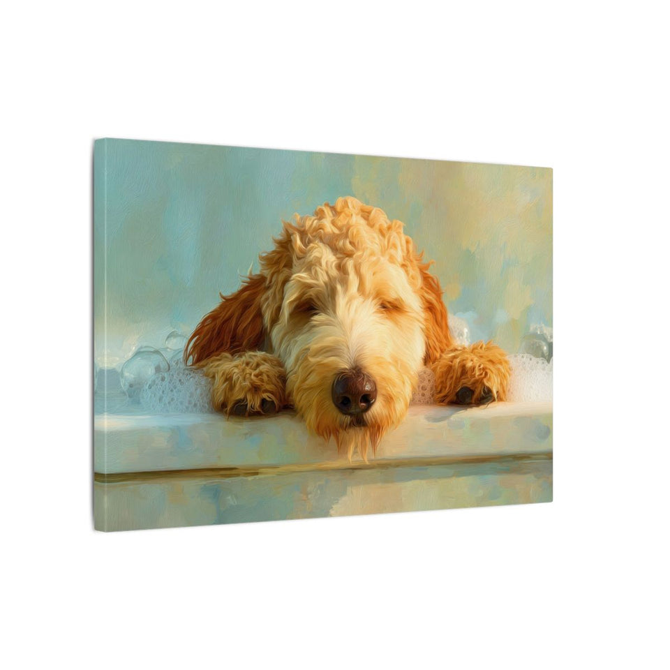Goldendoodle Bath Time Canvas Print – gallery wrapped canvas, side view