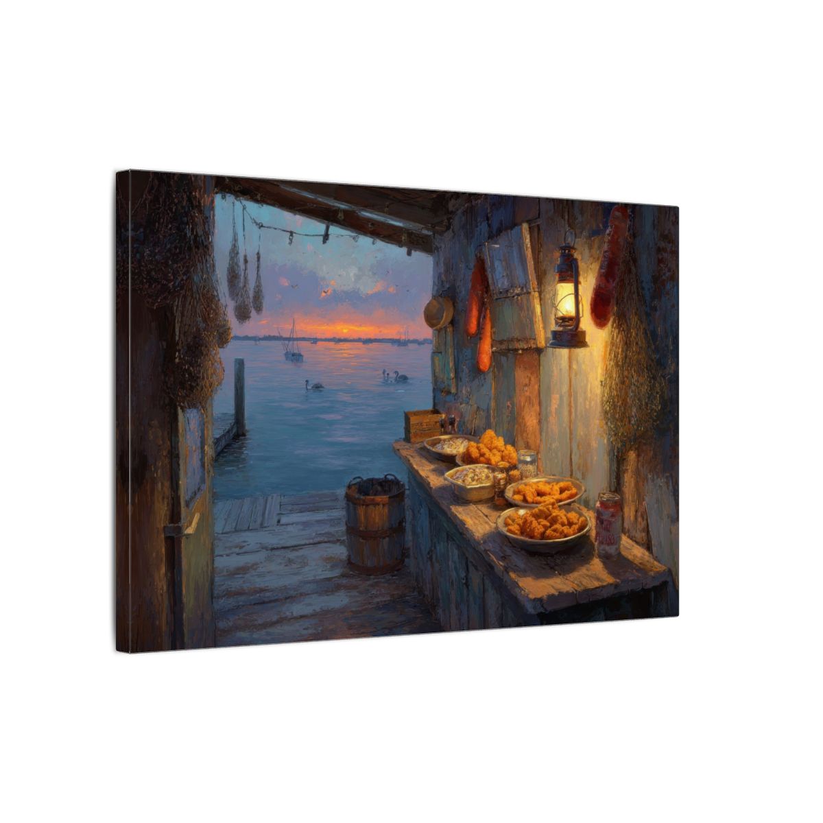 Gulf Coast Seafood Shack Canvas Art – gallery wrapped canvas, side view