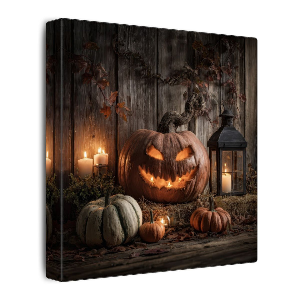 Halloween Jack O Lantern Canvas Wall Art – gallery wrapped canvas, side view